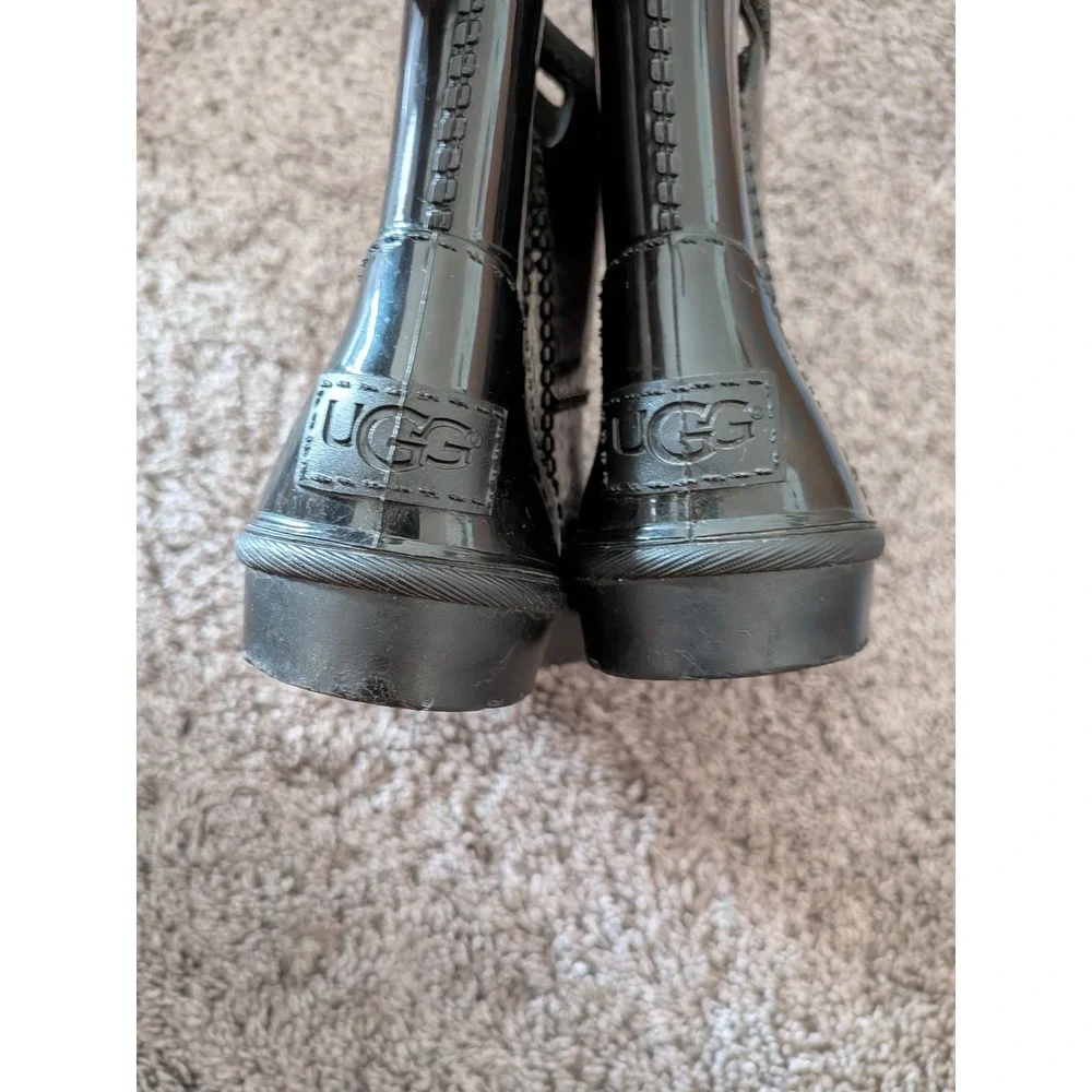 UGG Kids Drizlita Black Glossy Waterproof Rain Boots Pull On